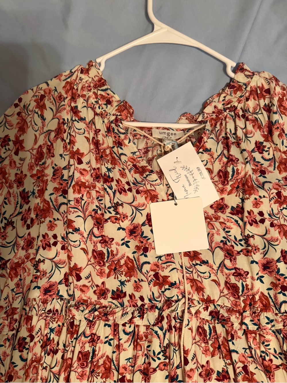 Umgee Cream Dress with Rust Floral Print
